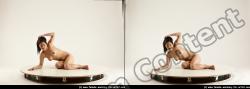 Nude Woman Asian Sitting poses - ALL Slim long brown 3D Stereoscopic poses Pinup